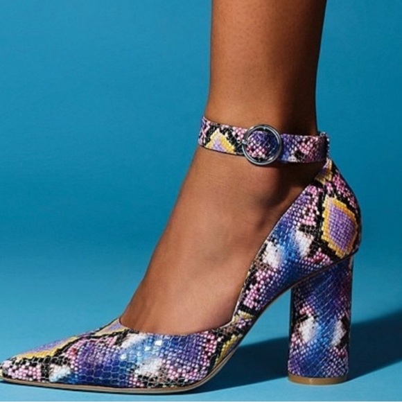 Deltan Jami Multi-Color Snake Print Ankle Strap Block Heel Pump - Picture 8 of 8